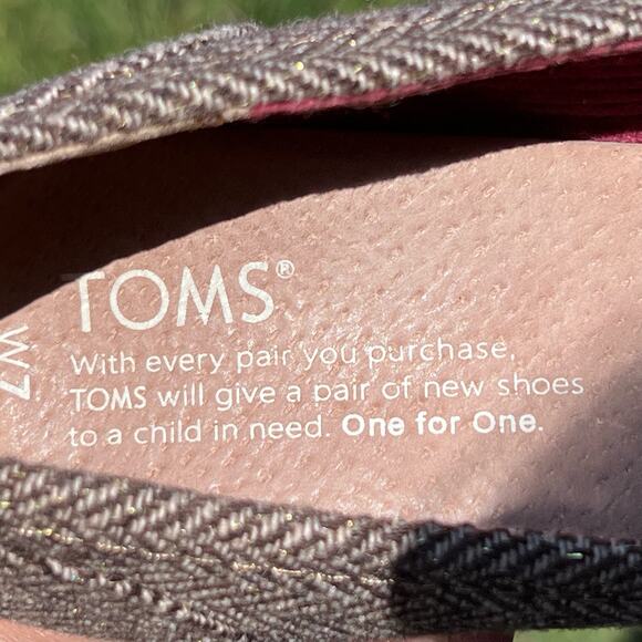 Tom’s Women’s Brown & Tan Herringbone Peep-Toe Cork Wedges Size 7 - Picture 9 of 13